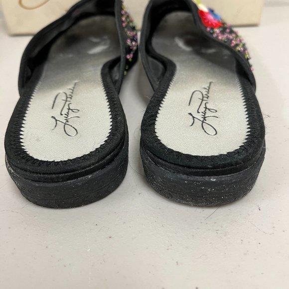 Lucy Pereda black red pink floral embroidered beaded flats mules slides 9 box - Picture 5 of 8